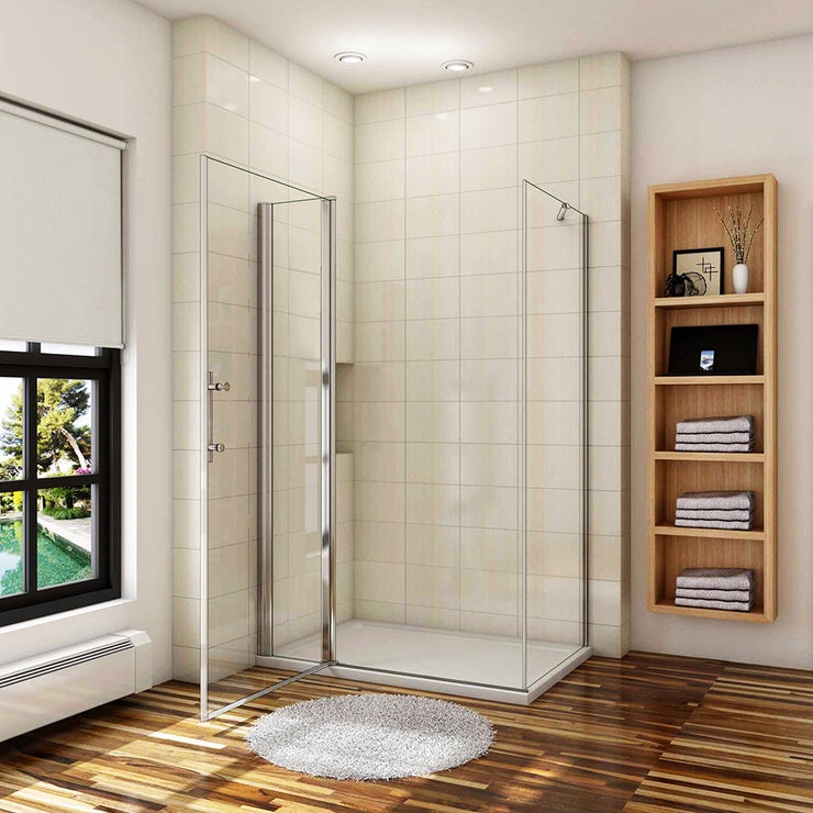 Aica Cabine De Douche 110x76x185cm - Profil de porte et élément H.187cm - Porte De Douche Pivotante Avec 1 Élément Fixe Et Une Paroi Latérale - 3