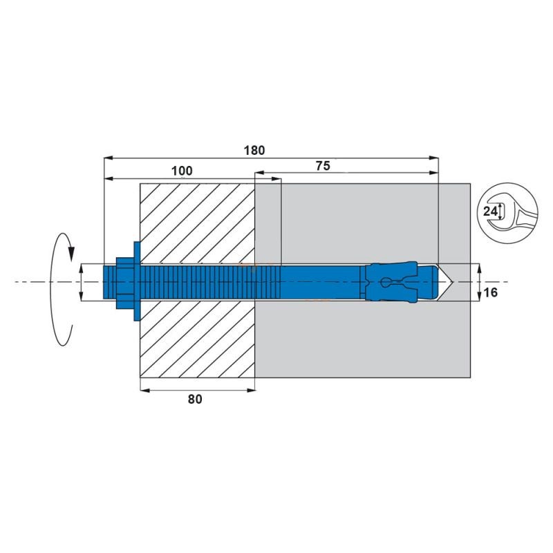Boîte 10 Goujons d'ancrage acier zingué M16 x 180 x 80 mm SCELL-IT - BZ-16X180 - 3