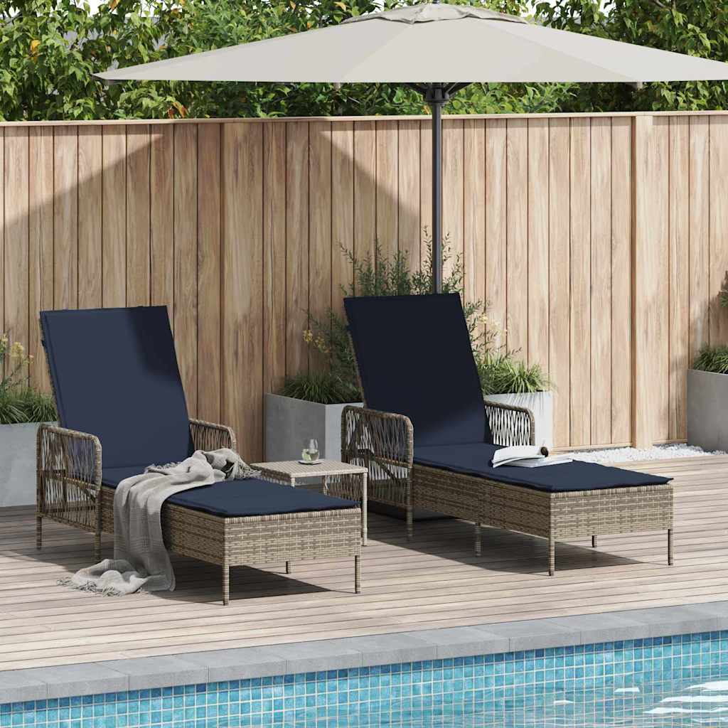 Leżak 3 pcs Szary i granatowy 200 x 55 x 92 cm polirattan vidaXL