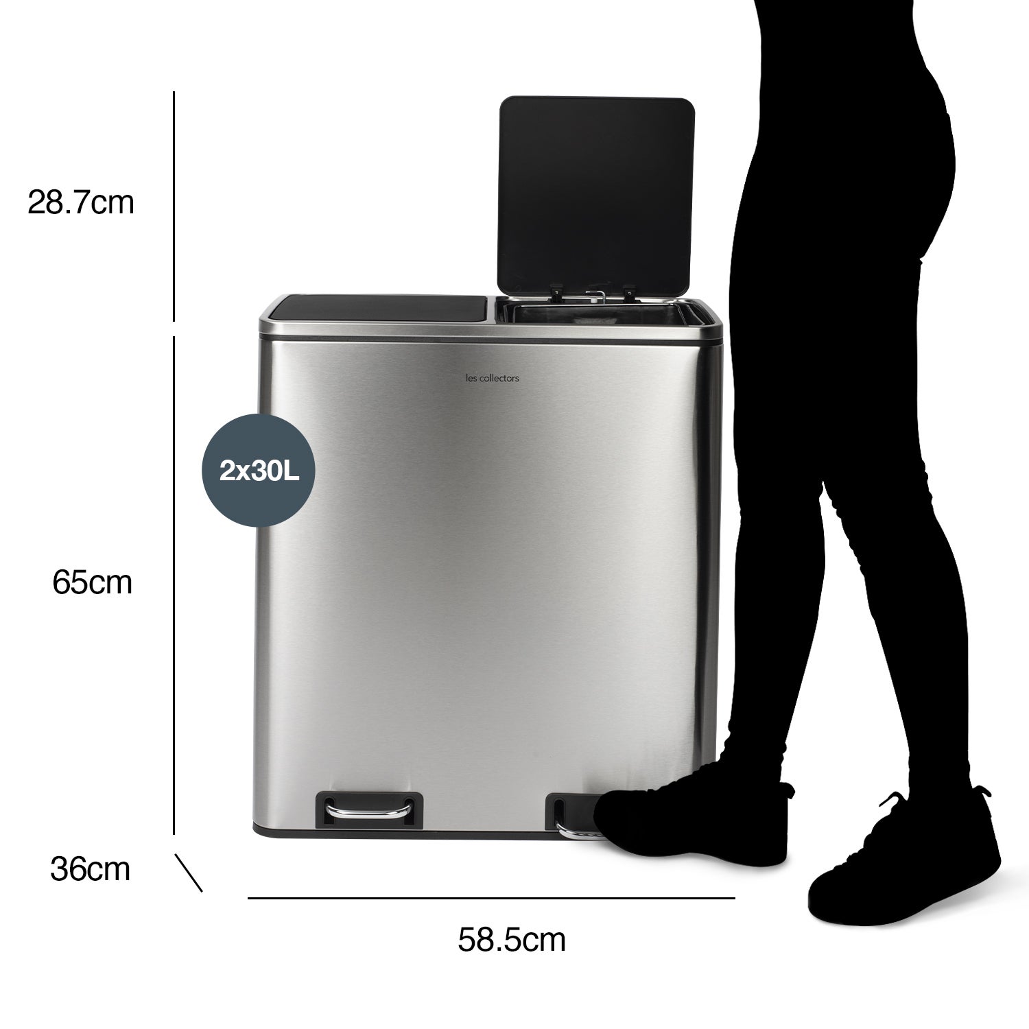 Les Collectors N°904 Pattumiera per raccolta differenziata, Capacità 2x30L,Chiusura silenziosa,Secchi interni rimovibili,Pratico, Resistente,Design - 5