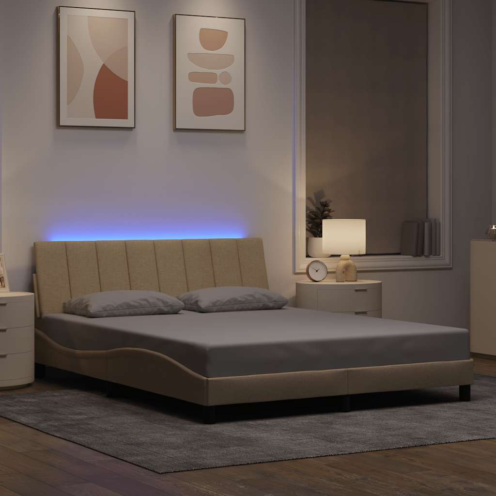 Cama matrimonial, Cama para adultos sin colchón Hanko tela color crema ...