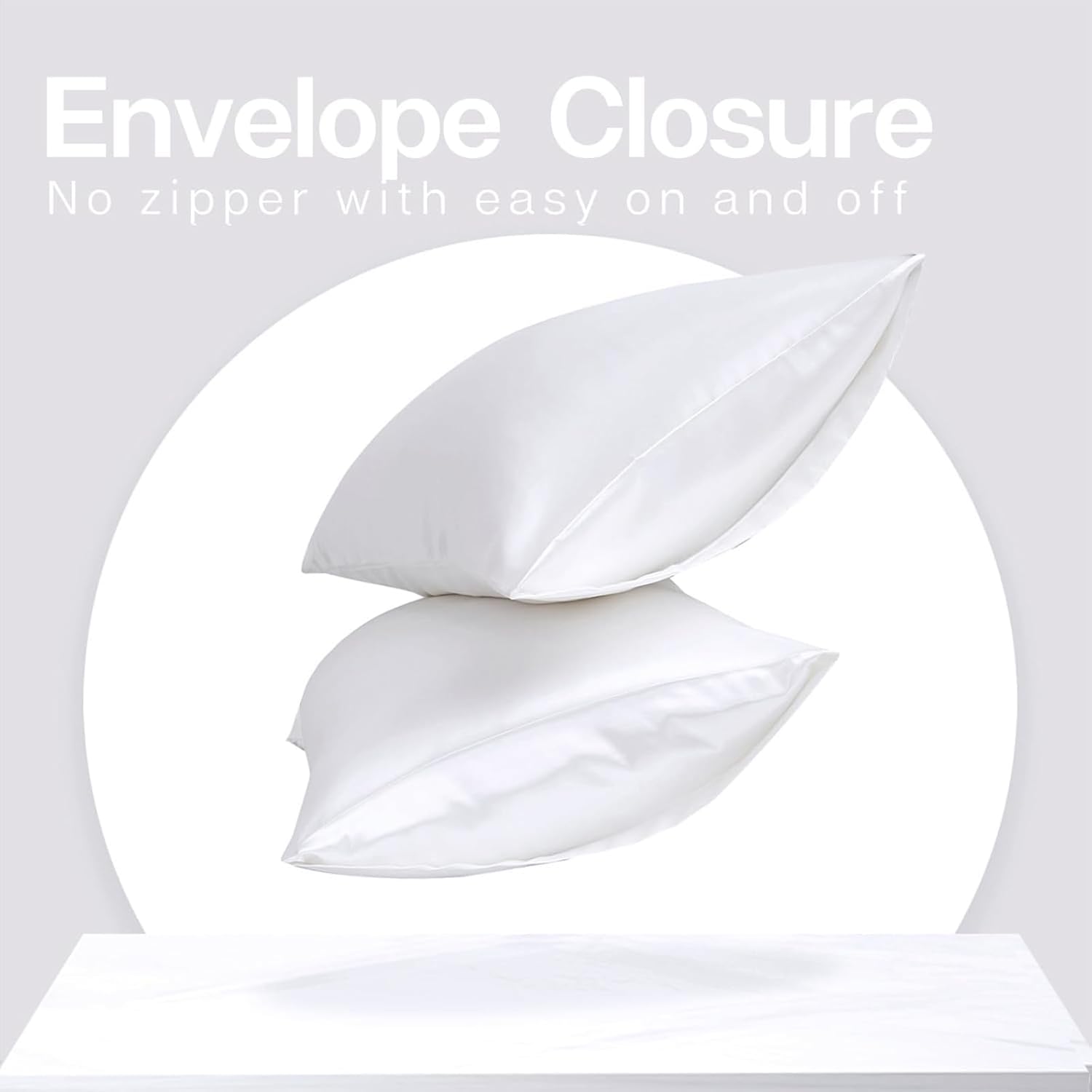 Lot de 2 taies d'oreiller en satin de soie, grande taie d'oreiller, taie d'oreiller en soie avec fermeture enveloppe (51 x 76 cm) - 5