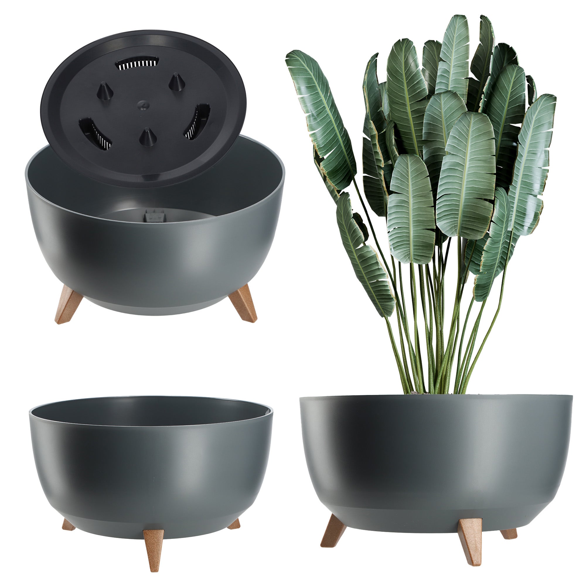 DONICZKA DONICA NA KWIATY 47 cm OSŁONKA + WKŁAD NÓŻKI KWIETNIK ANTRACYT