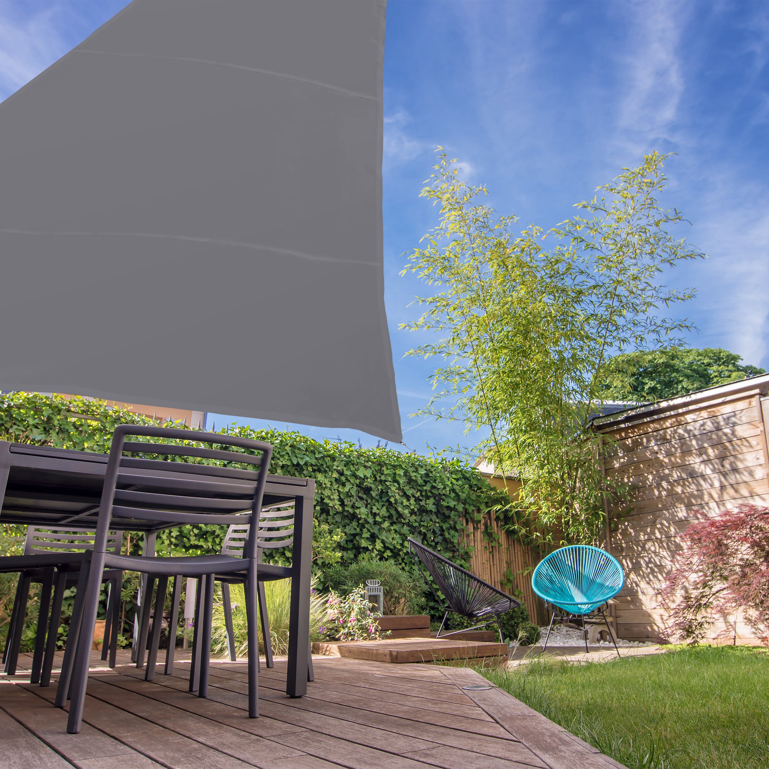 Voile d’ombrage triangle diffuseur d’ombre protection soleil jardin UV 4x4x4 m toile résistante à l'eau, gris, Relaxdays - 5