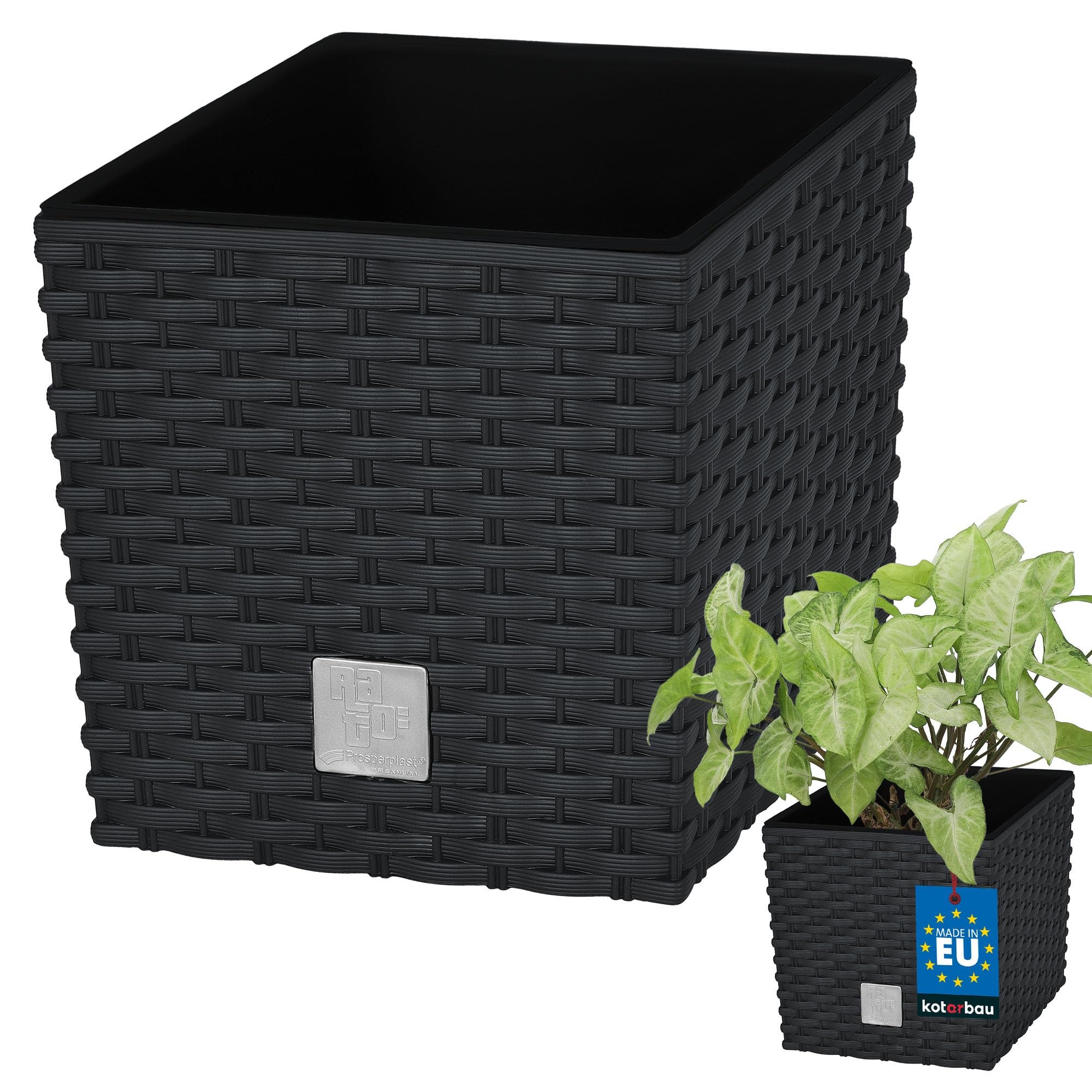 Doniczka ogrodowa rattan donica na balkon taras kwiaty wkład antracyt 17 cm - KOTARBAU