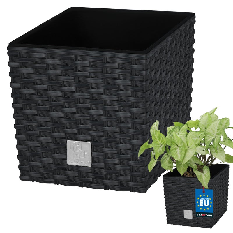 Doniczka ogrodowa rattan donica na balkon taras kwiaty wkład antracyt 17 cm - KOTARBAU