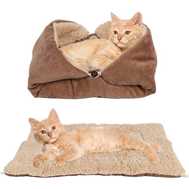 Tapis de lit pour chat 3 en 1, 70 x 50 cm, lavable, moelleux, chaud, pour petits chiens, double face, 70 x 50 cm, marron