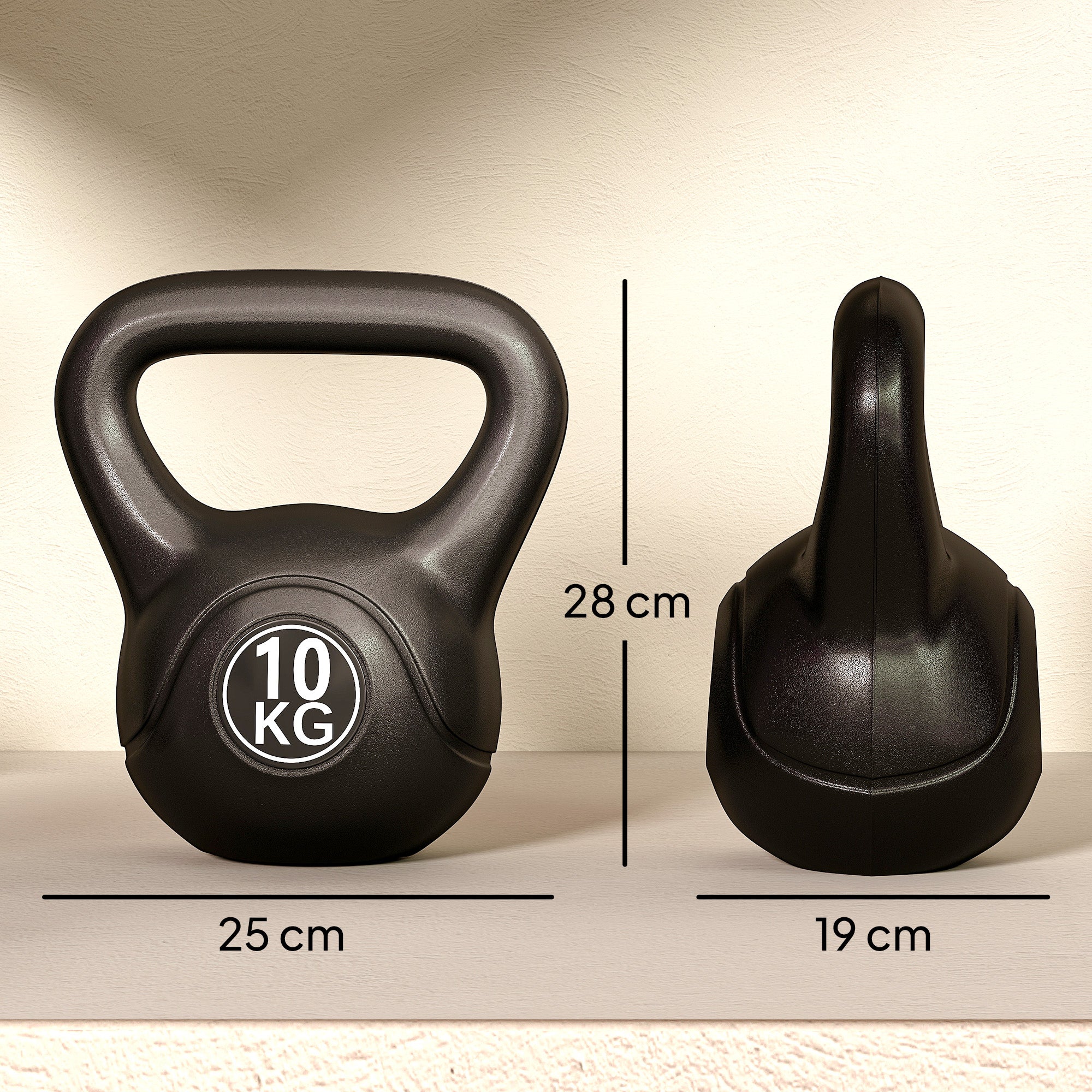 Kettlebell10kg esporte base placa punho 25x19x28cm home gym ginásio - 5