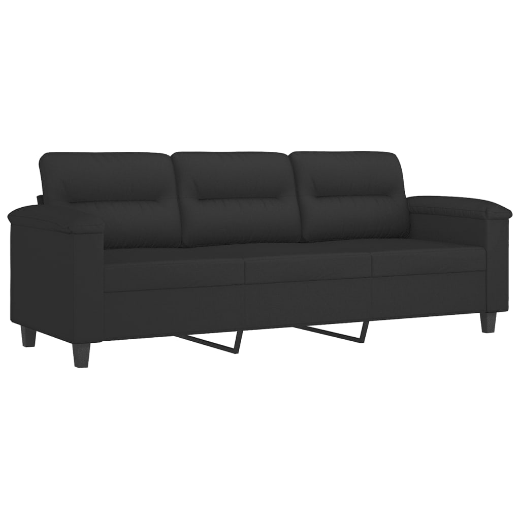 Sofá de 3 plazas | sofá de salón | sofá de descanso de tela de microfibra negro 180 cm cfw14865