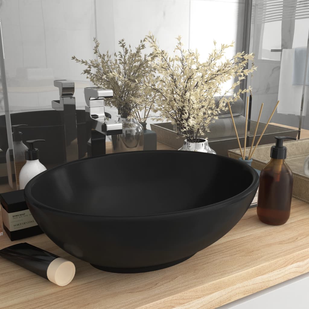 Vasque à poser Lavabo | Évier à poser | Bac à laver ovale de luxe Noir mat 40x33 cm Céramique CFW31659 - 2