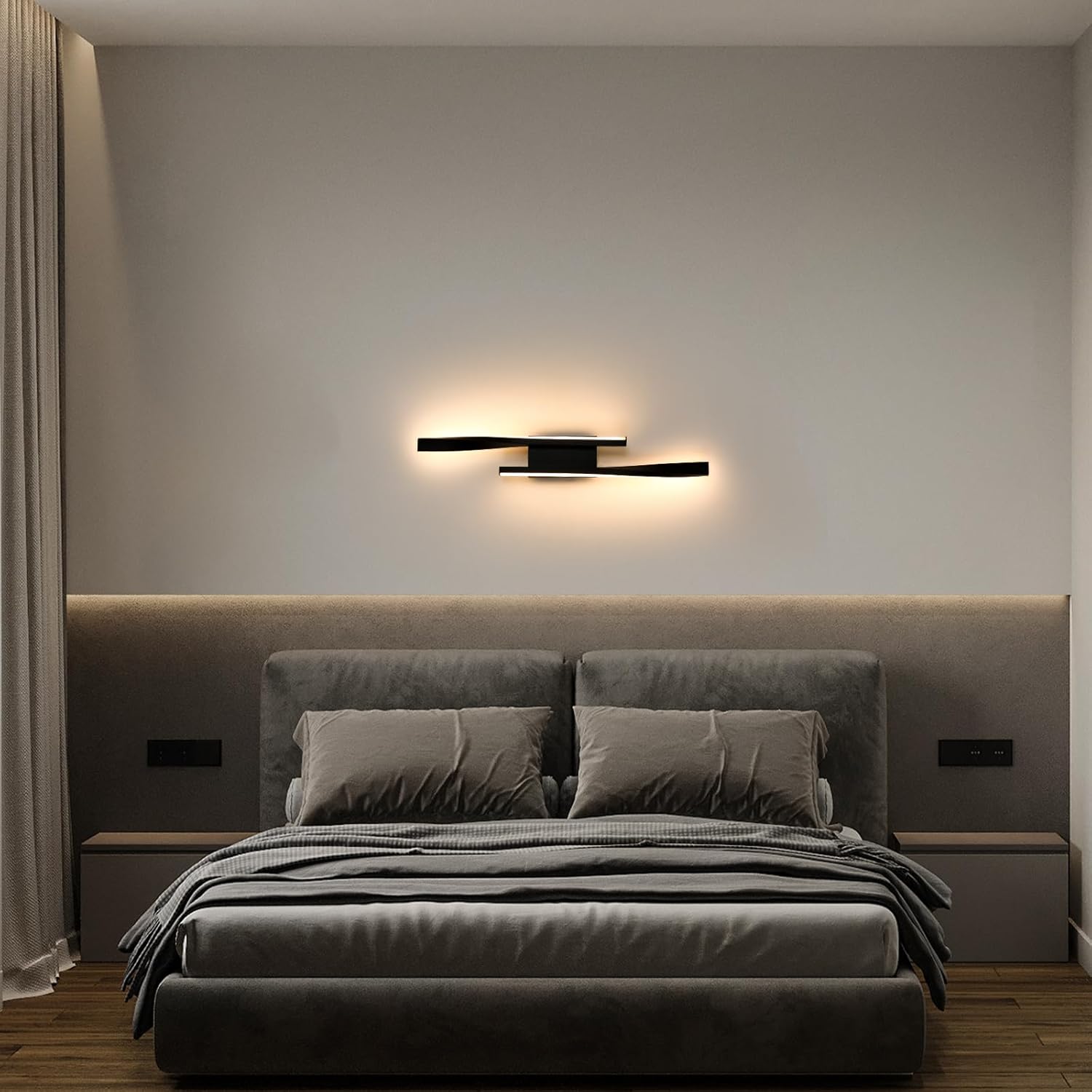 Klighten Lot 2 Appliques Murales LED 24W 1920LM - Moderne Gris Foncé Blanc Chaud 3000K
