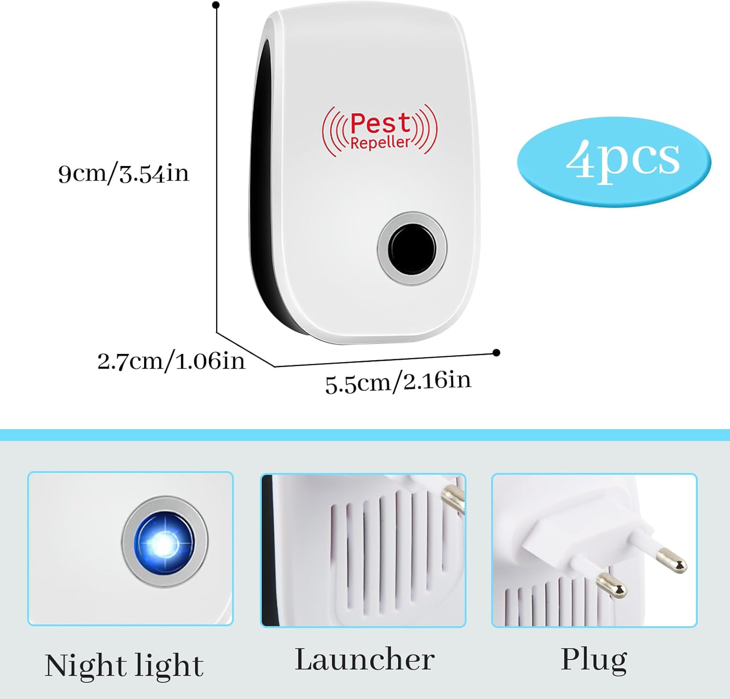 Lot de 6 répulsifs à ultrasons anti-rongeurs, anti-moustiques, souris et rats - pour insectes, fourmis, araignées et moustiques - 4