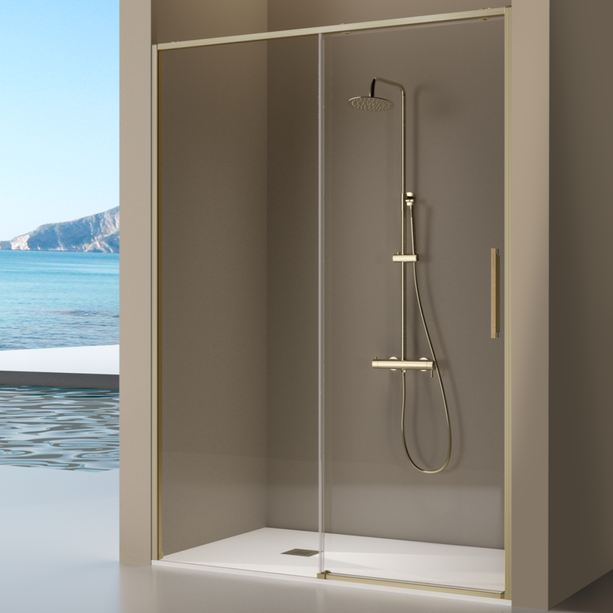 Frontal de ducha + Puerta Corredera 126-128.6 cm DELTA Dorado | Leroy ...