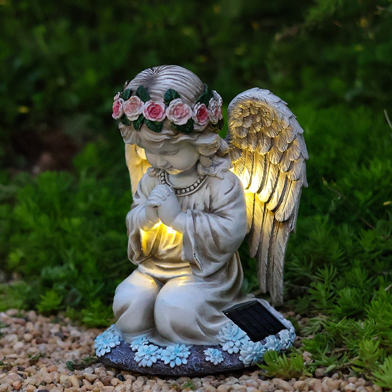 Statua Angelo Solare Con Lanterna LED – Decorazione Da Giardino Resistente Alle Intemperie, Per Tomba, Prato E Terrazzo