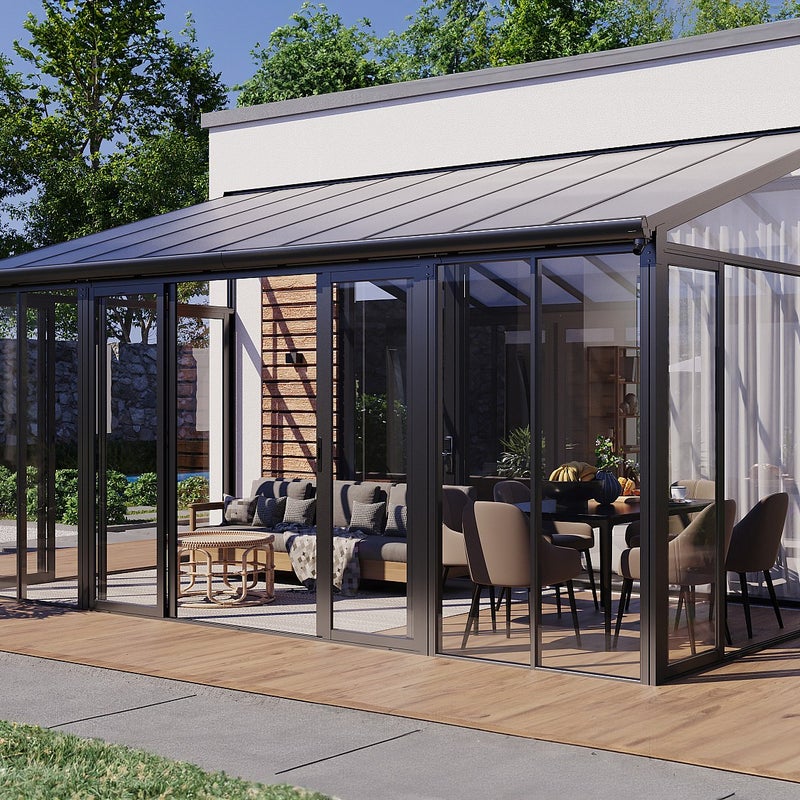 Weranda z aluminium i poliwęglanu odporna na UV - 15,8 m² - antracytowy - MATHILDA