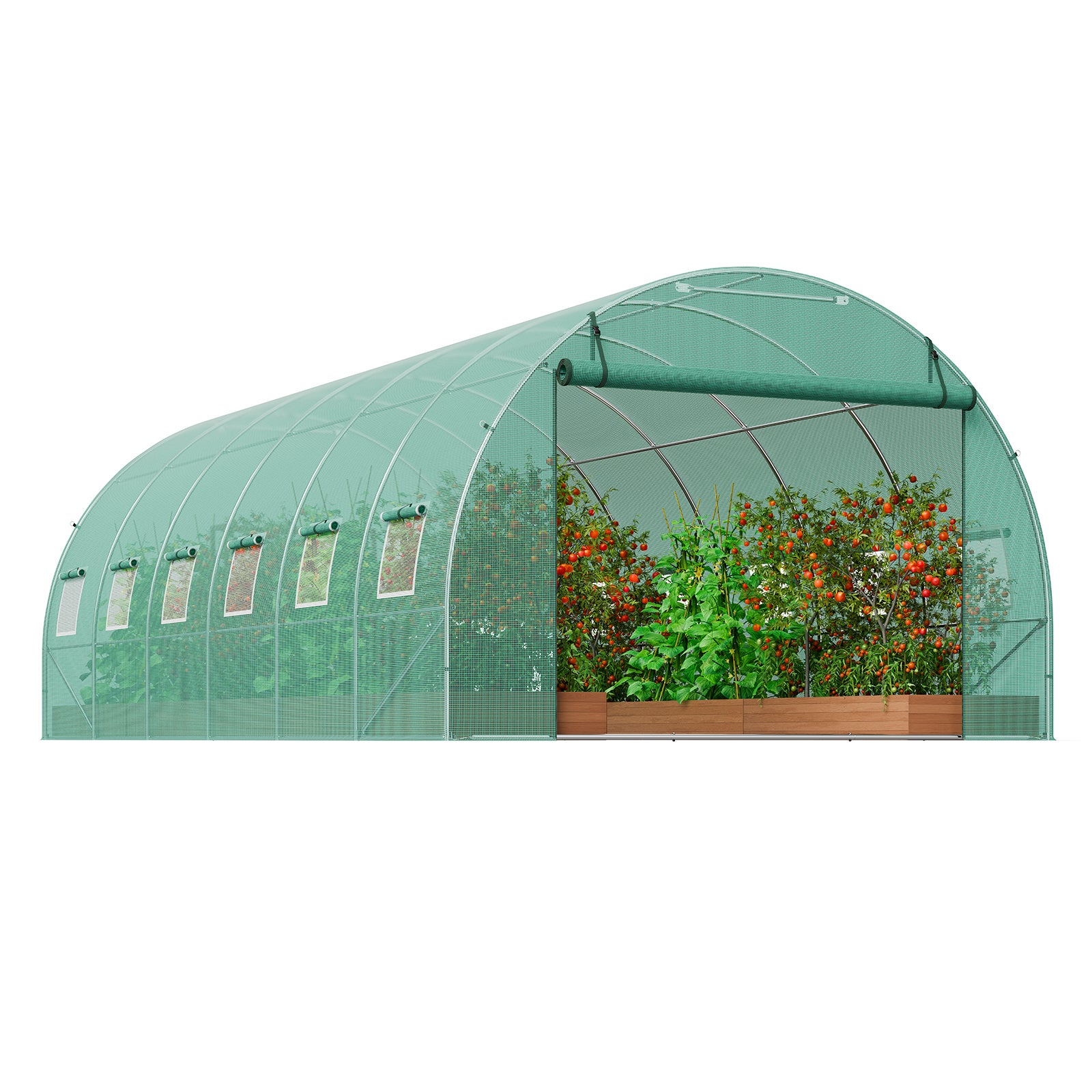 Serre tunnel jardin,VEVOR tente protection des plantes,cadre en acier galvanisé,couverture en PE vert,porte à glissière à enroulement,12 fenêtres - 9