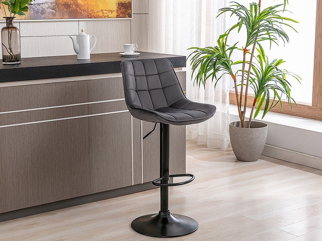 Zestaw 2 stołków barowych - Welur i metal - Regulowana wysokość - Szary - LIMA II
