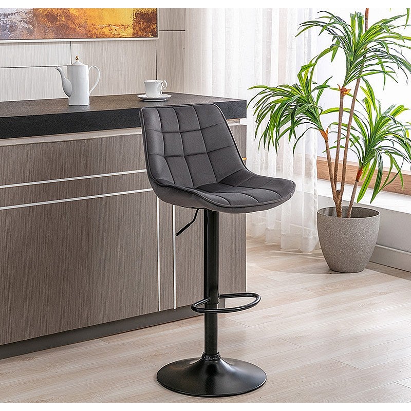 Zestaw 2 stołków barowych - Welur i metal - Regulowana wysokość - Szary - LIMA II