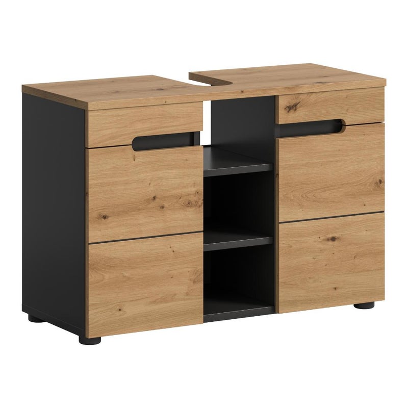 Canu szafka pod umywalkę 2 drzwi, 3 półki dąb dekor, szary.