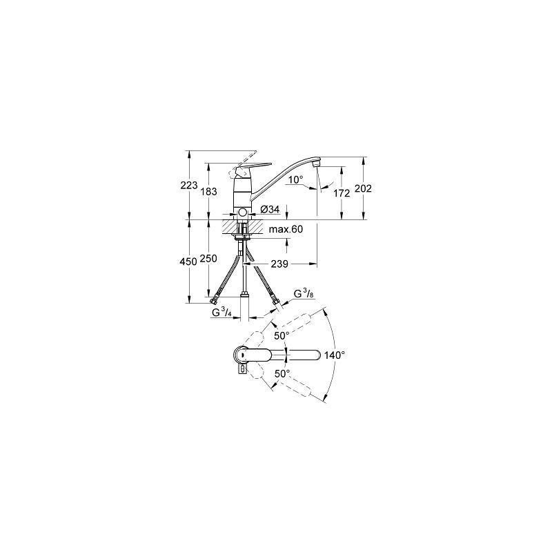 Grohe Eurosmart Cosmopolitan Mitigeur Cuisine chromé avec système de verrouillage (31161000) - 2