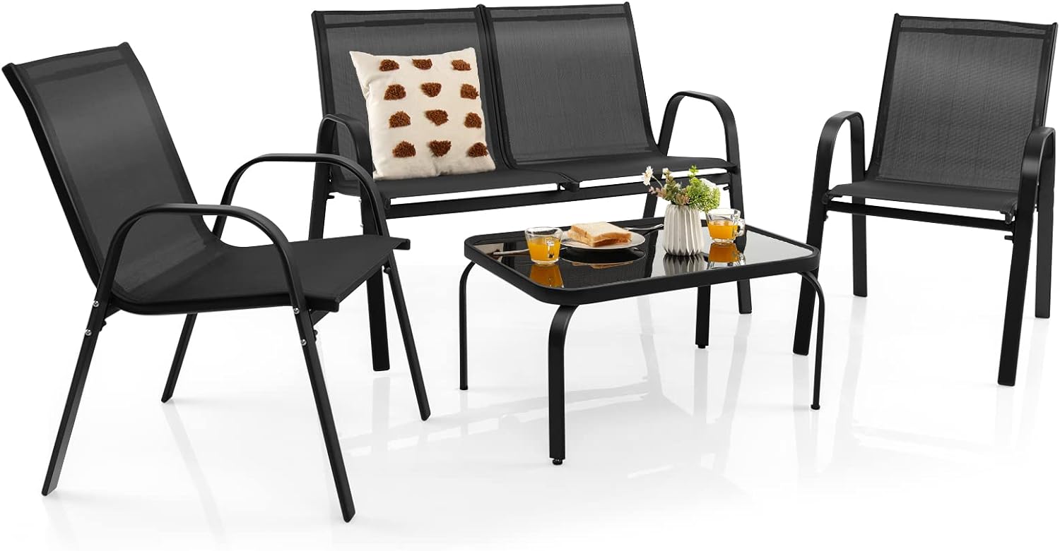 4 Pcs Ensemble de Meubles de Jardin avec 3 Chaises en Textilene, Lot de 4 Salon de Jardin 4 Personnes avec Table Basse,pour Jardin,Terrasse - 7