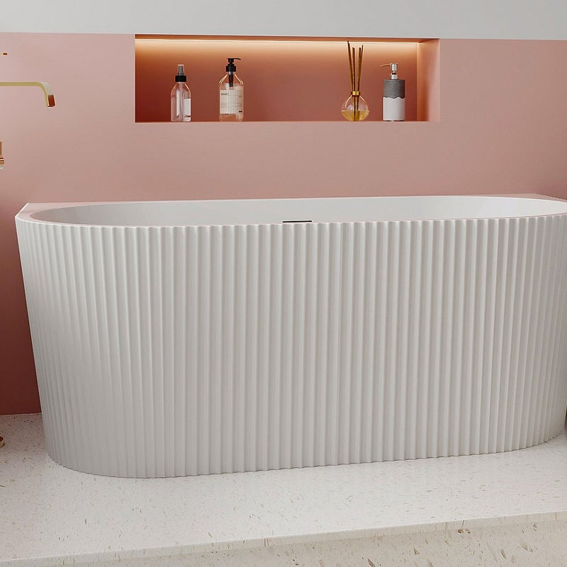 Wanna wolnostojąca przyścienna ryflowana - 250 l - 170,5 x 80 x 58,5 cm - Biały z połyskiem - Akryl - ZELINA