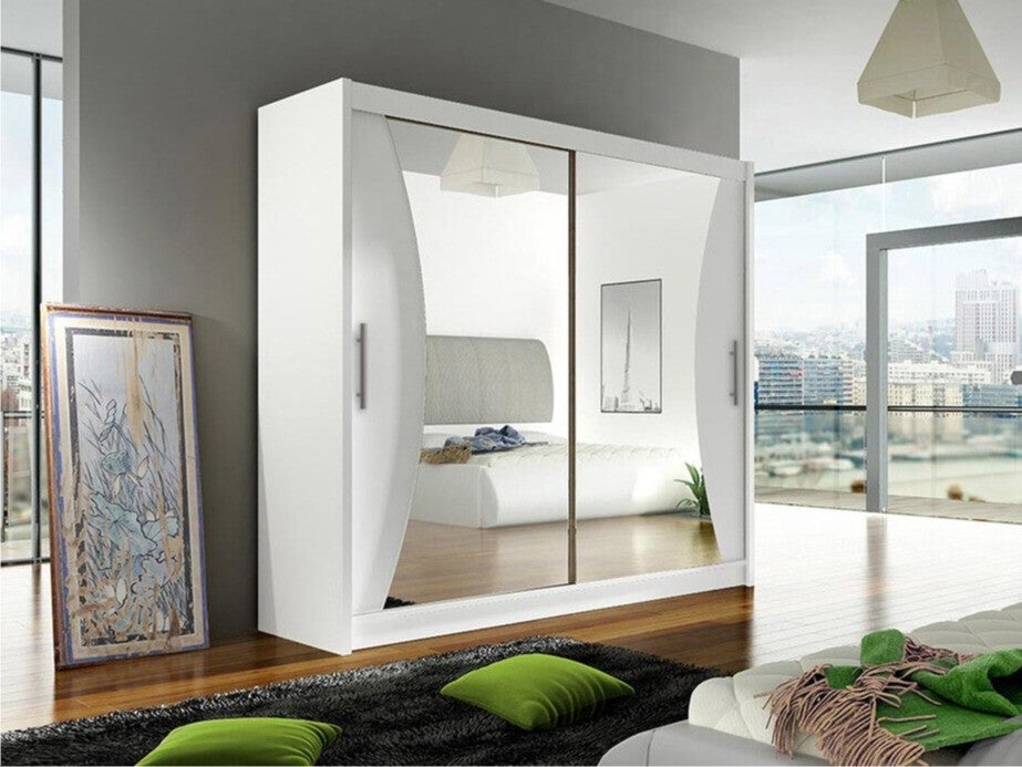 Armoire Closico Pallor V, Blanc, 215x180x57cm, Portes d'armoire: Coulissantes, Nombre d'étagères: 5.00 - 2