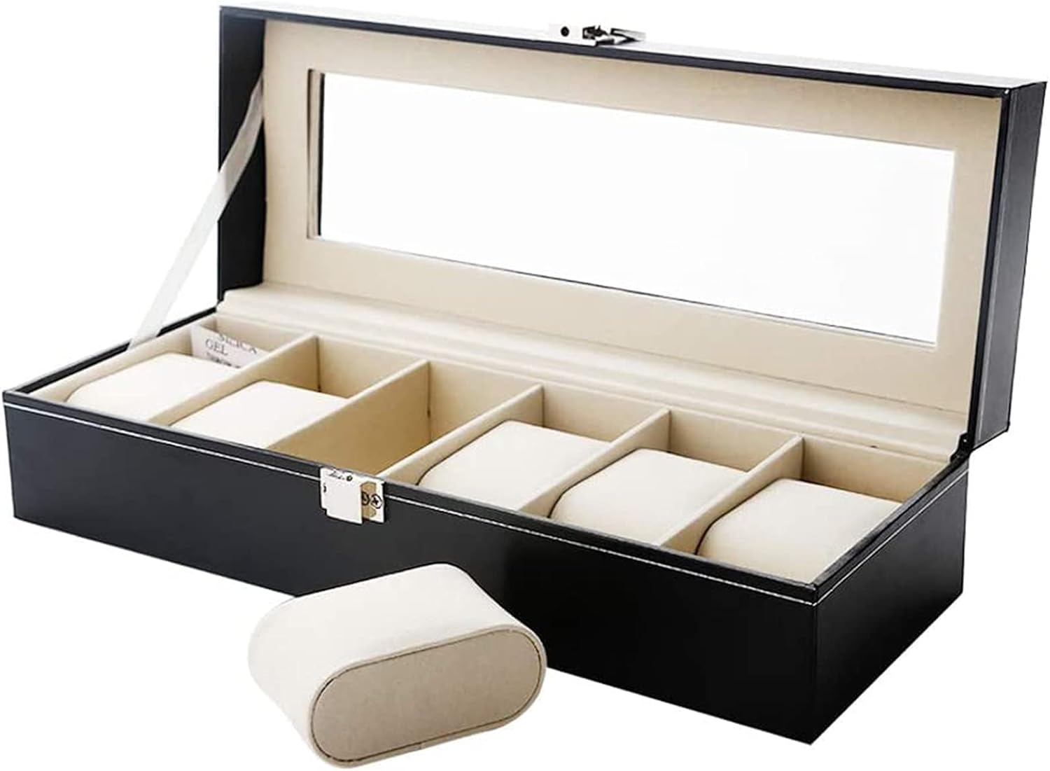 Boîte à Montres avec 6 Fentes, Écrin à Montres en PU, Étui de Collection de Montre, Rangement pour Organisateu Montres en Noir - 3