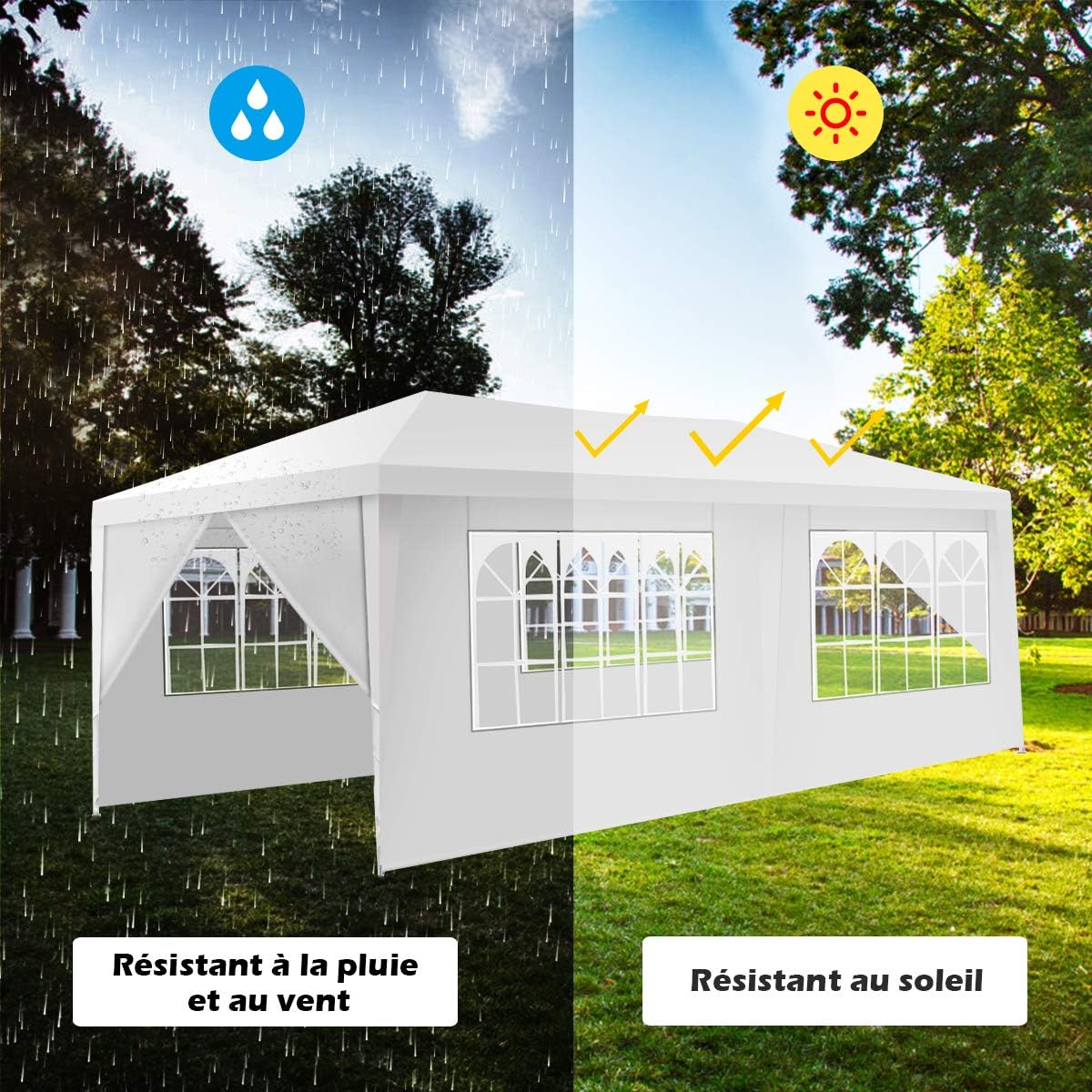 Tonnelle 3x6M Tente de Réception 6 Bâches avec Fenêtres-Pergola avec Piquets et Cordes-Tissu étanche/Résistant au Soleil - 2