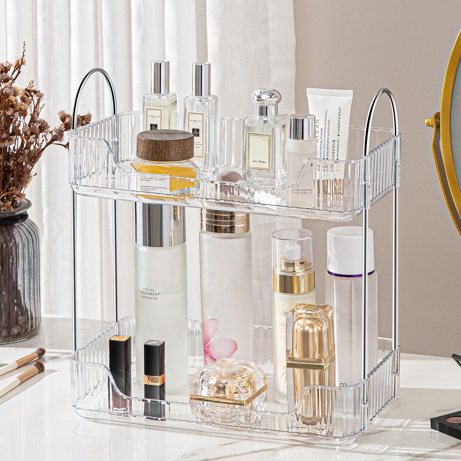 Organisateur de Maquillage et Cosmétiques,Rangement pour Salle de Bain,Présentoir à 2 Couches pour Parfum (Claire) - 6