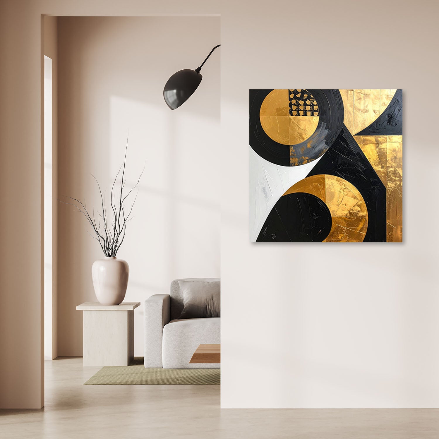 Obraz do salonu sypialni biura loftu, Abstrakcja kształty czarny złoty 40x40 - 2