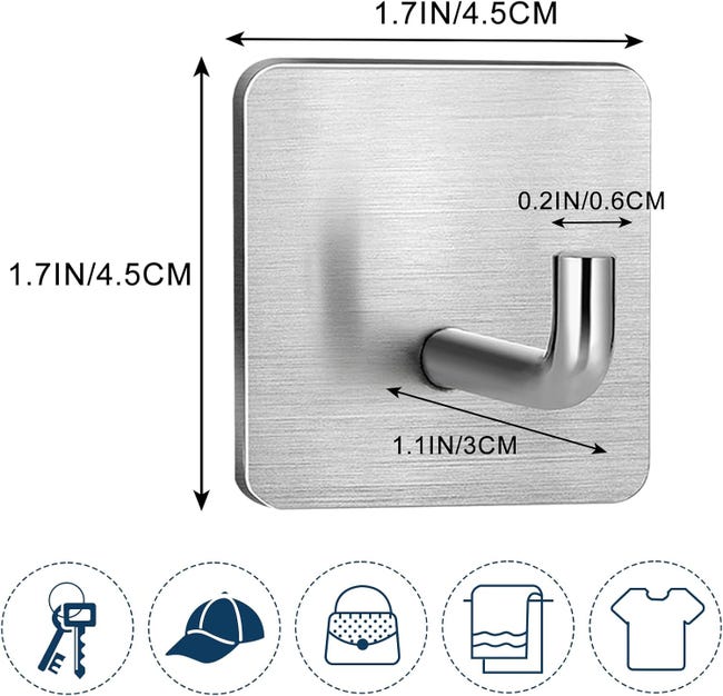10 Ganci Adesivi Acciaio Inox - Appendini Per Bagno E Cucina Impermeabili - Foto 9