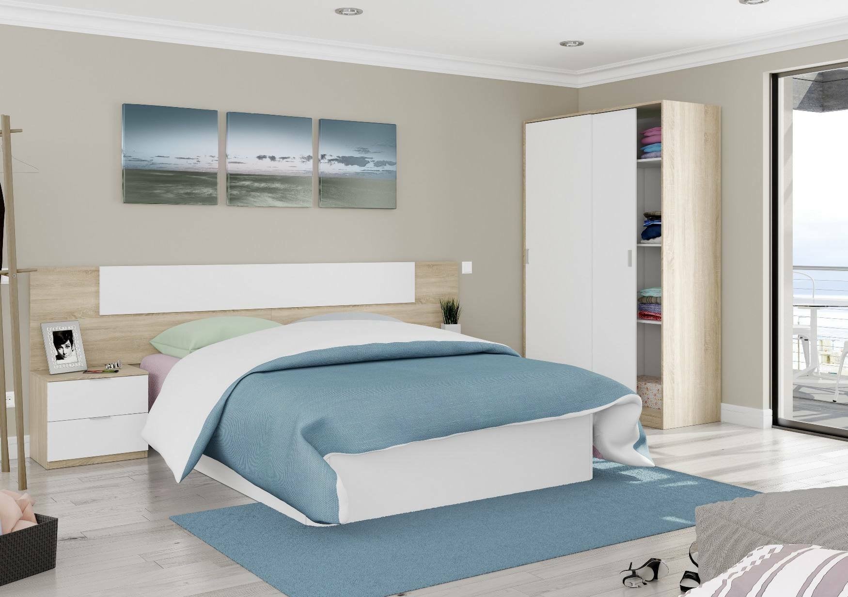 Guardaroba 2 ante Waterbury, Armadio per camera da letto, Mobile con 4 ripiani e barra appendiabiti, 120x50h200 cm, Rovere e Bianco - 4