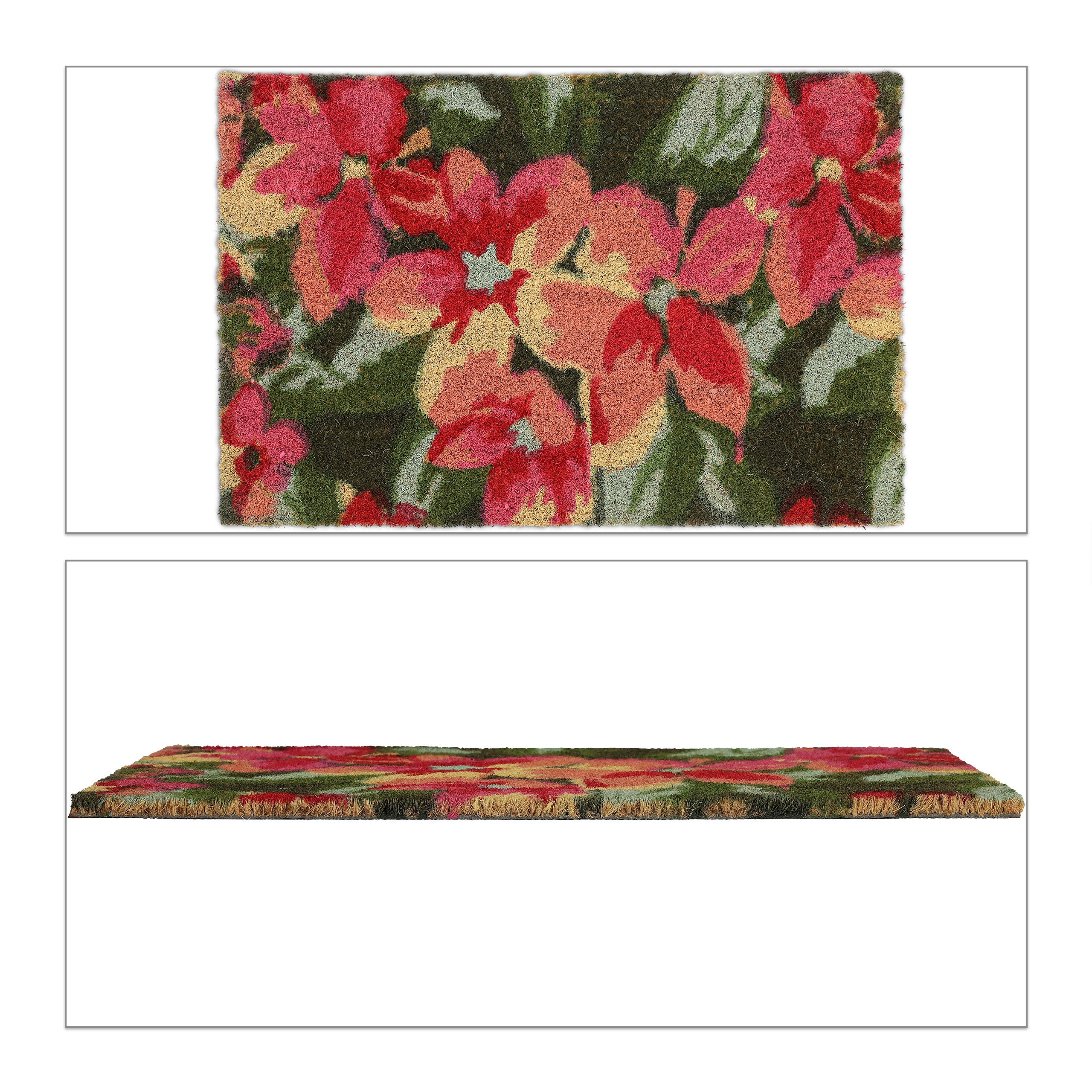 Paillasson coco, tapis de porte motif de fleurs, 40 x 60 cm, résistant aux intempéries, antidérapant, coloré, Relaxdays - 8