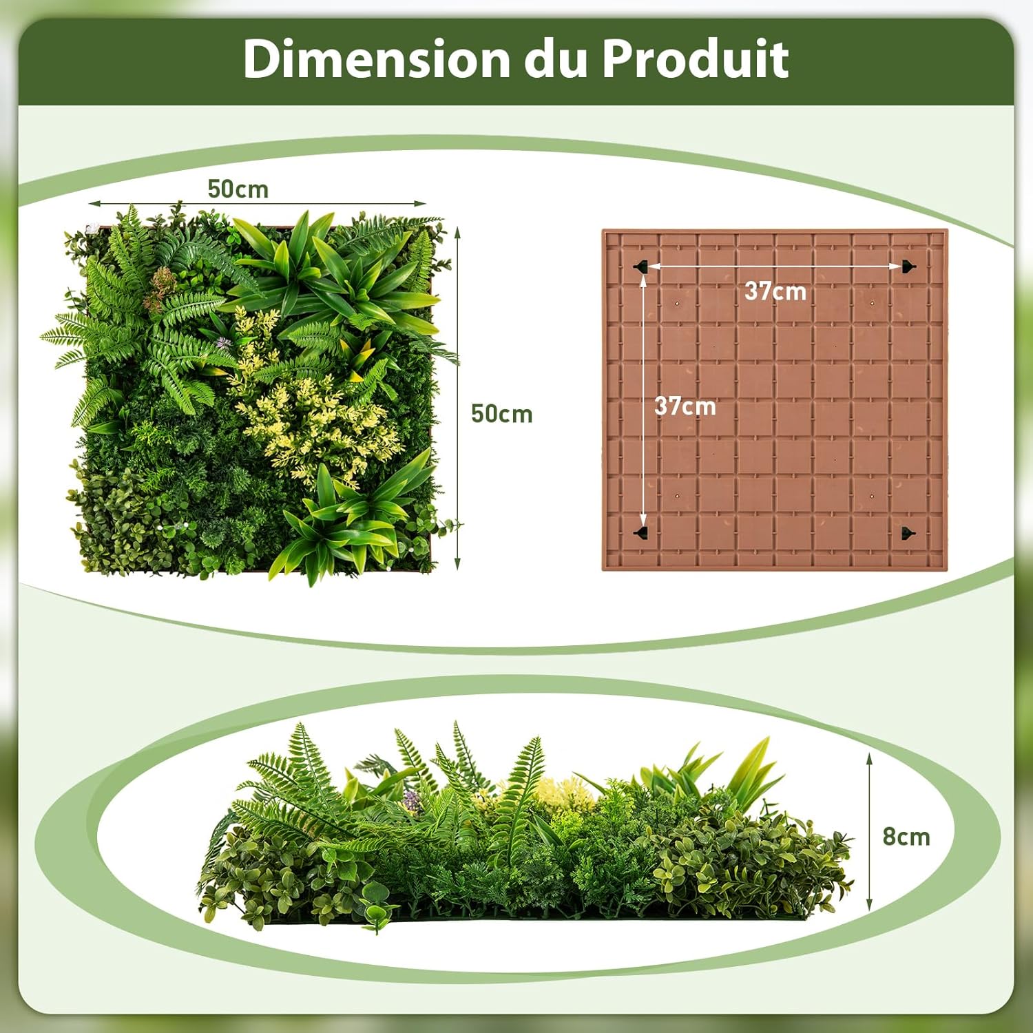 2 Panneaux Muraux Artificiels à Suspendre, Décoration Murale 3D Encadrée Carrée, 11 Types de Plantes Artificielles, Toile de Fond Murale, 50x50 cm - 5
