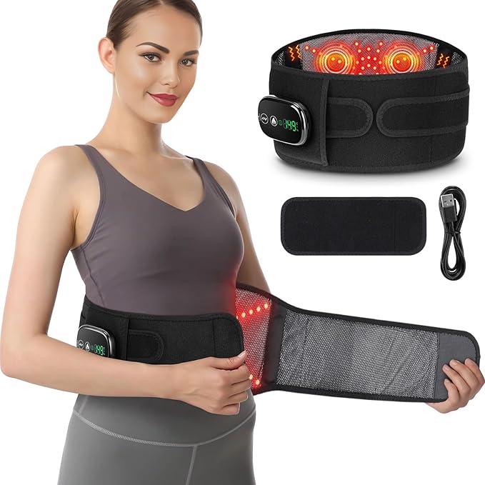 Ceinture Chauffante Lombaire Massage Vibrant – Sans Fil 5000mAh, 5 Niveaux Chaleur + LED Rouge, Soulagement Douleurs Dos