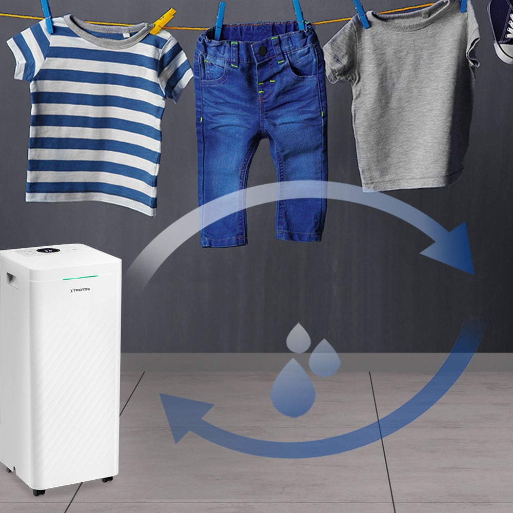 TROTEC Déshumidificateur purificateur d'air TTK 64 HEPA 24 L/24h, mode nuit, minuterie 24 h, séchage du linge, indicateur qualité de l’air, pour 50 m² - 5