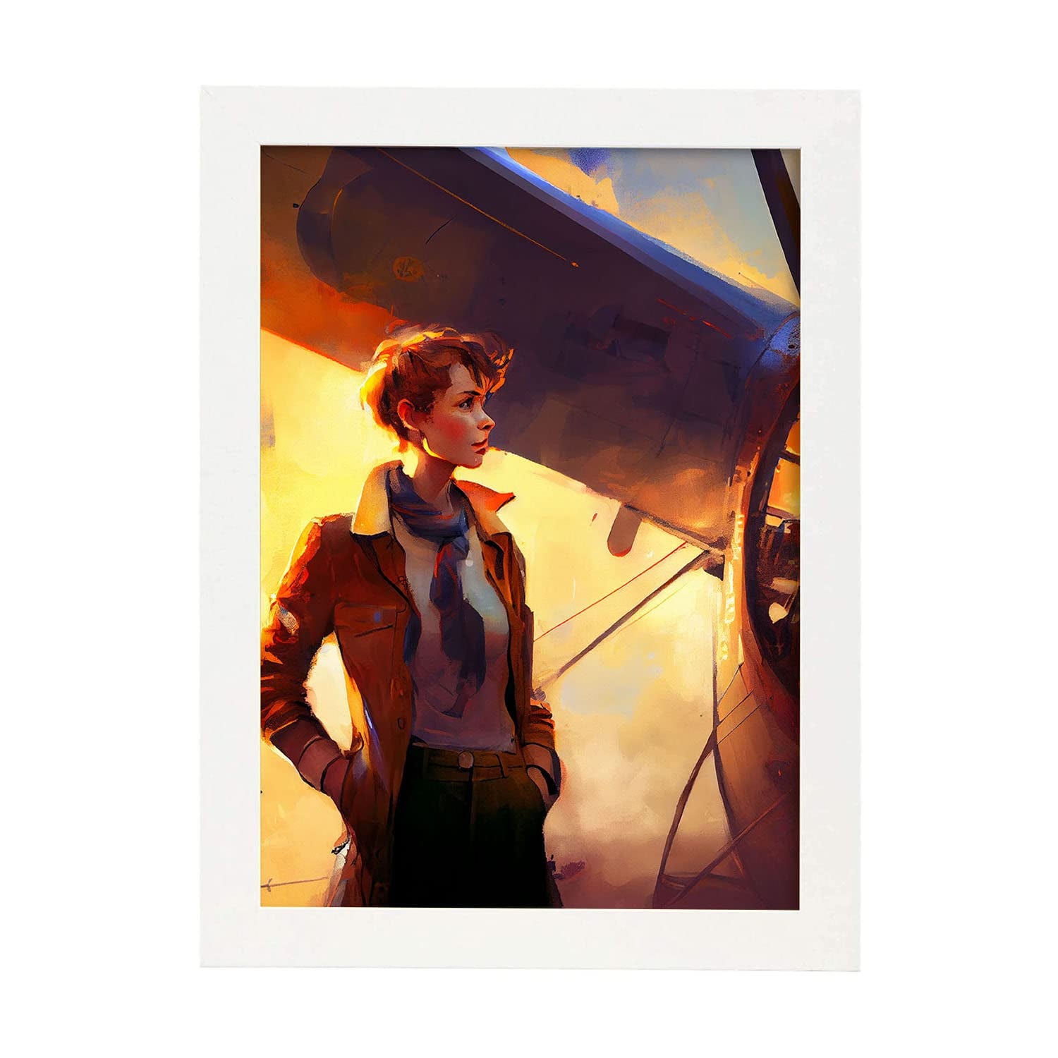 Nacnic poster de amelia earhart en estilo retrato a todo color ilustraciones y caricaturas de inventores y creadores históricos a3 marcos blanco