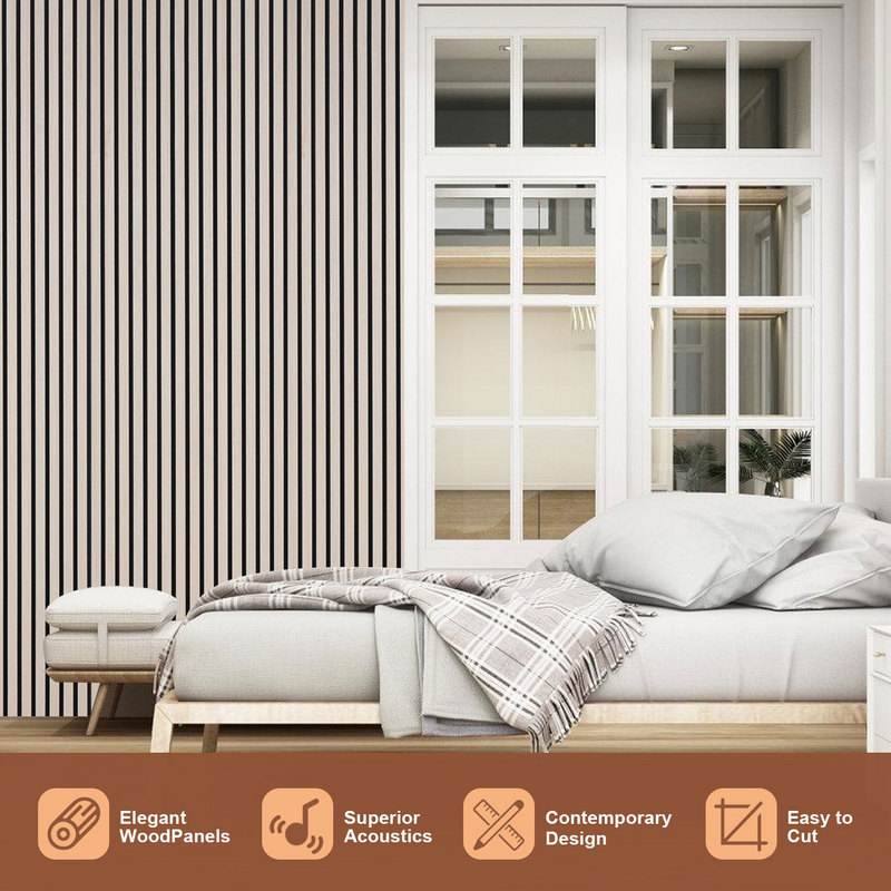 Panel de listones Revestimiento de pared natural Panel acústico de pared moderno de MDF en chapa de madera y fieltro 2x 120x60x2,1cm Roble - 5