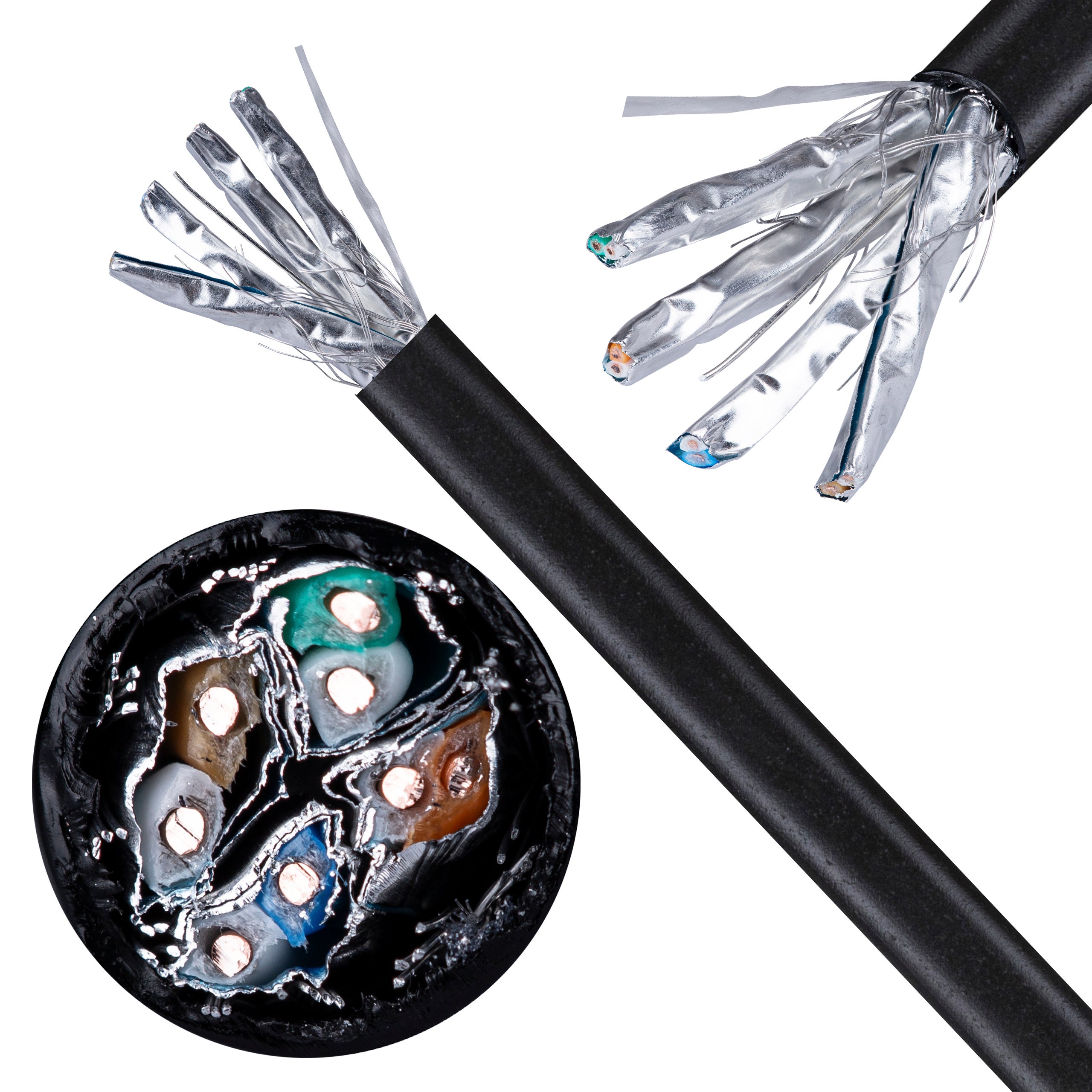 Kabel sieciowy S/FTP kat.7 skrętka 4x2x0,57mm zewnętrzny suchy PE czarny Alantec 100m