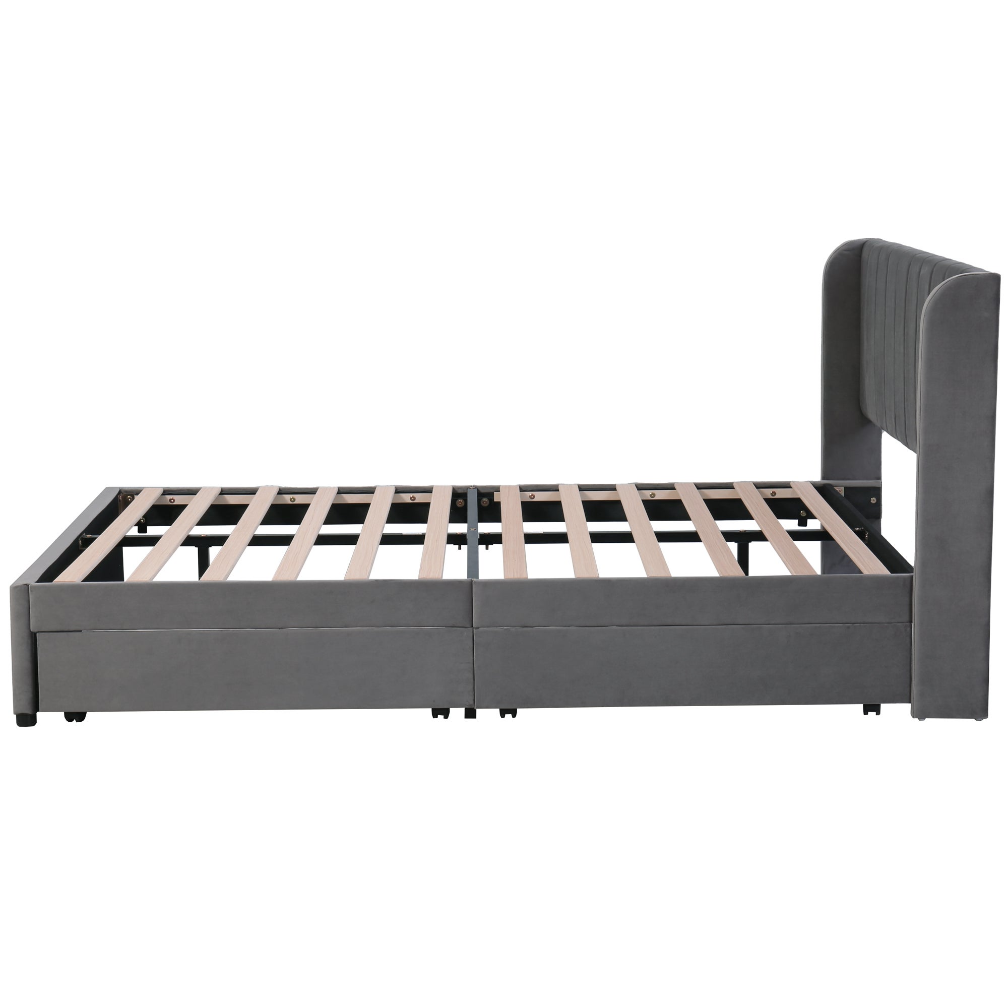 Cama acolchoada em veludo com estrado de ripas e 2 gavetas, 140x200 cm, cinza - COMFORTXL - 8