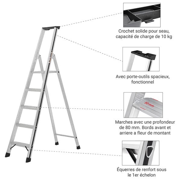 Escabeau 8 marches - Hauteur max. de travail 3.81m - 7002608 - 4