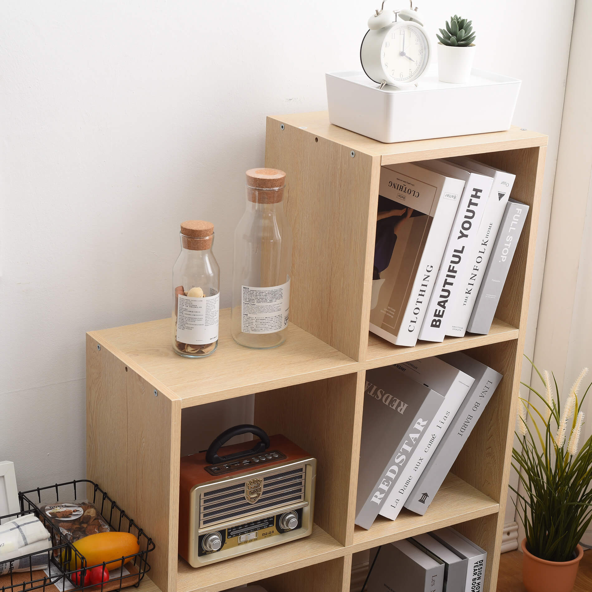 Libreria Scaffale Mobili Rebecca A Scala Moderno 6 Scomparti 97,5x97,5x29 - 5