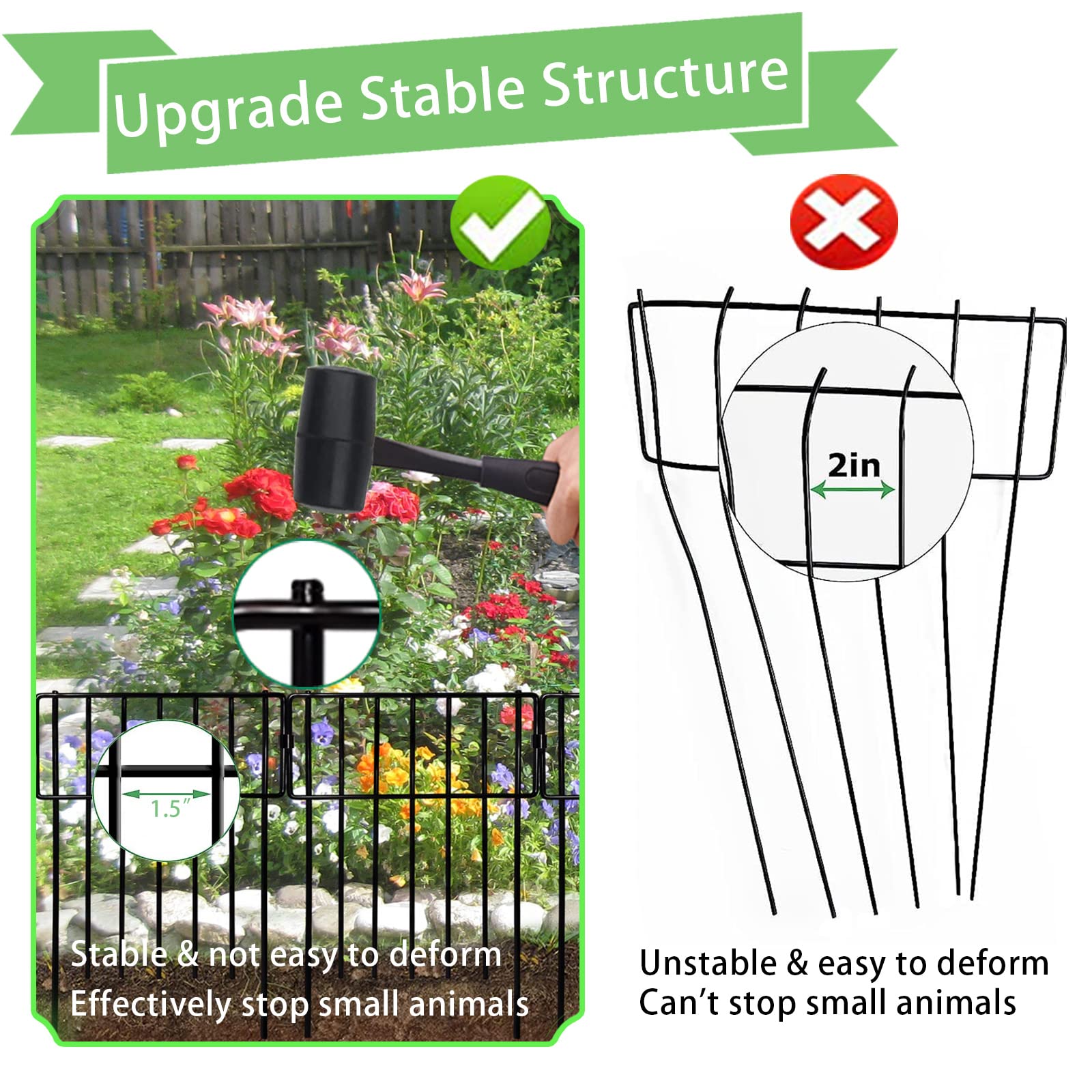 10 Pack Animal Barrier Fence, 17in x13ft Rustproof Metal Small Garden Fence Border Bottom Blocker for Outdoor Yard Patio，Insérer à fleur dans le sol - 4
