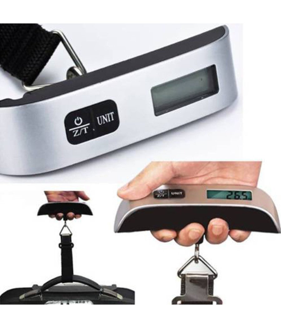 Intirilife Bilancia digitale per bagagli in NERO - Bilancia elettronica per pesare valigie, bagagli a mano, borse da viaggio - Bilancia portatile a mano appesa