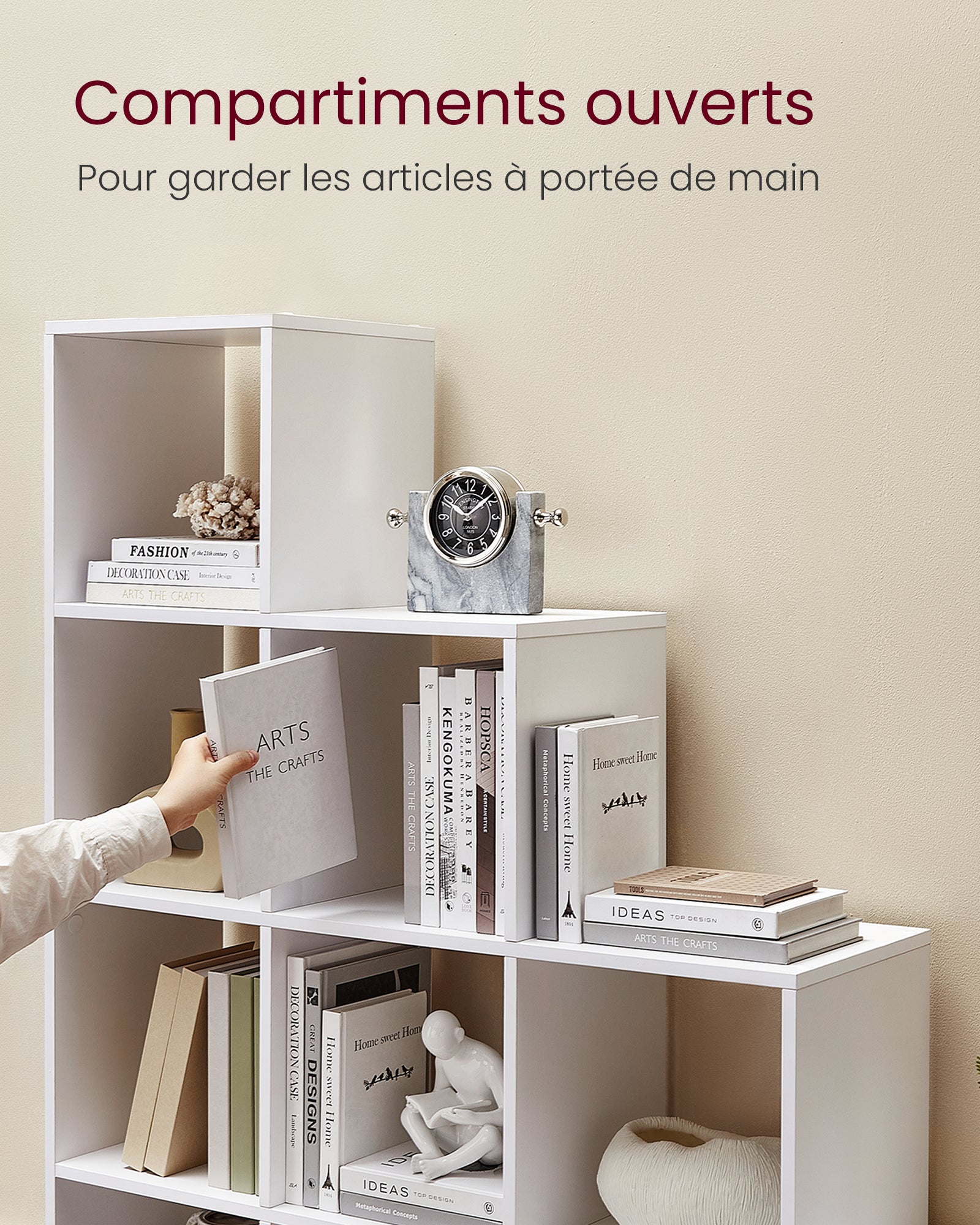 VASAGLE Bibliothèque à 10 Compartiments, Étagère avec Casiers Ouverts, Meuble de Rangement, 29 x 129,5 x 129,5 cm, Blanc - 6