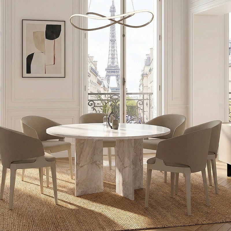 Stół do jadalni, okrągły, 6-os. - Efekt białego marmuru - TOPANIA