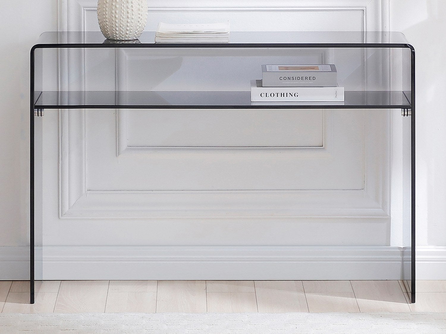 Konsola ze szklaną półką z hartowanego szkła - Antracyt - STILEOS