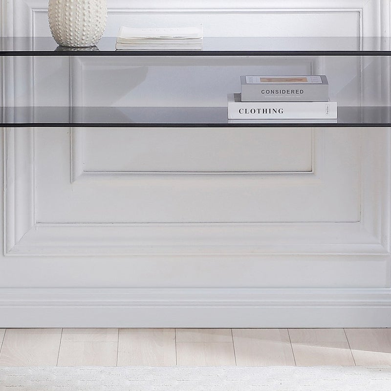 Konsola ze szklaną półką z hartowanego szkła - Antracyt - STILEOS