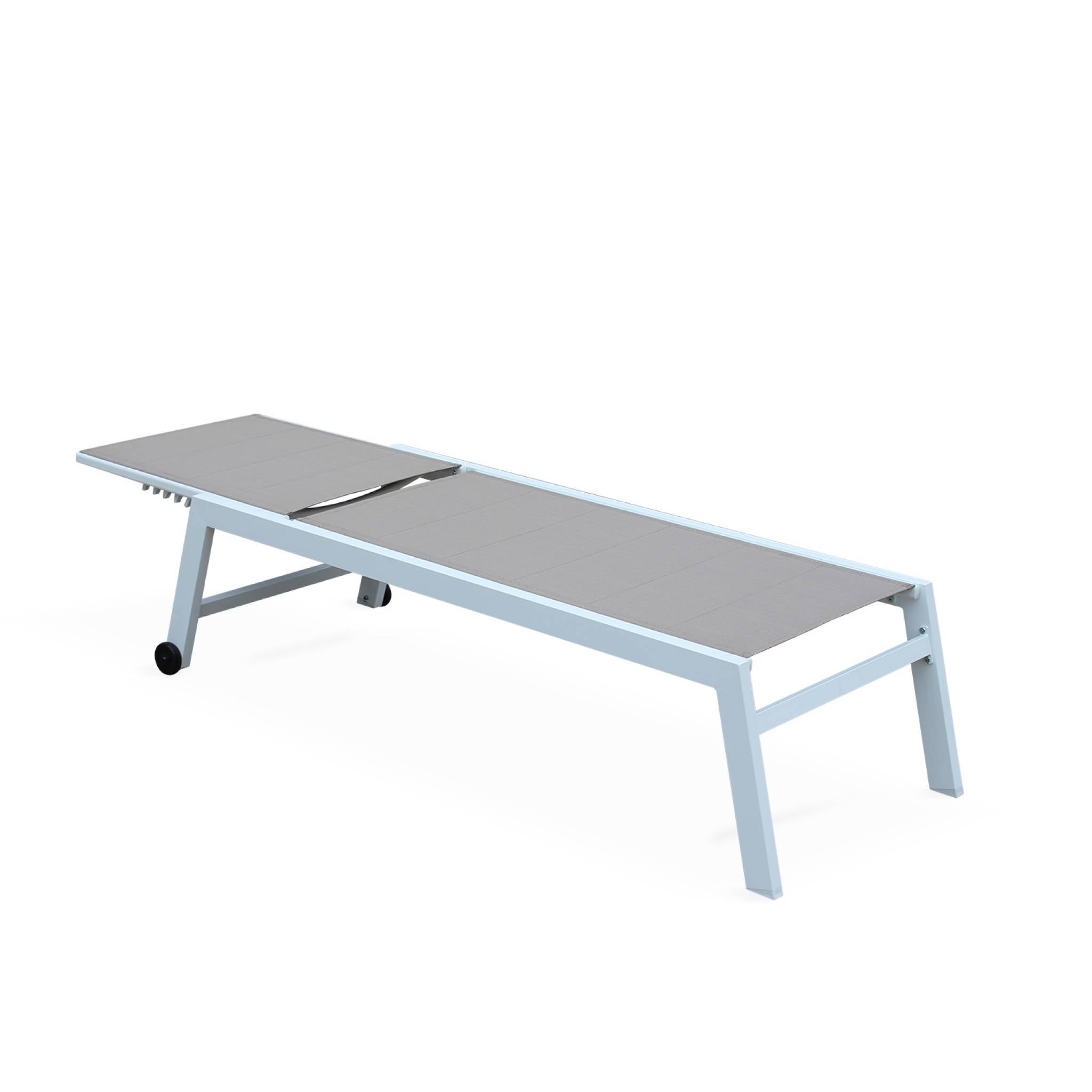 Tumbona multiposición de textileno acolchado y aluminio, set de 2 Blanco - 202x65x43 cm - 5